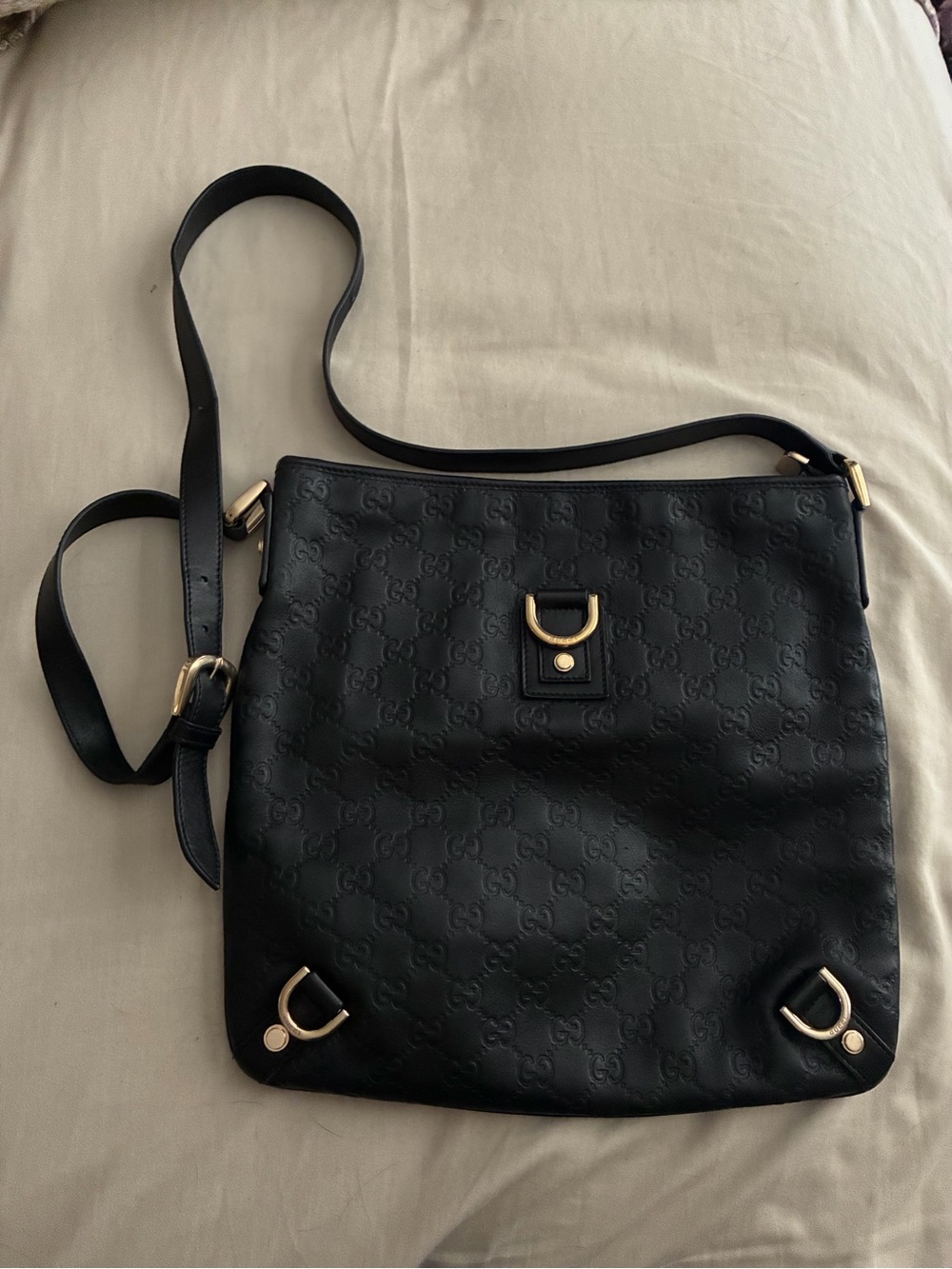 Gucci Guccisima Abbey Black Embossed Leather Crossbody